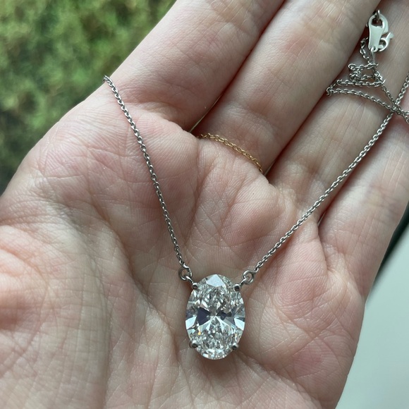 Solid Platinum HUGE 6 Carat Oval Diamond E-VS1 Solitaire Necklace w/ IGI Report